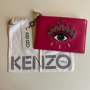 NWT KENZO pink Eye motif leather flat pouch bag clutch